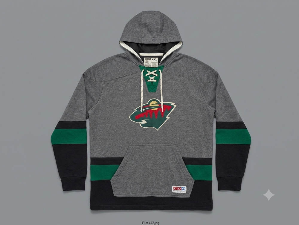 CCM Minnesota Wild NHL Lace Up Hoodie Jersey Gray Black Green Size XXL